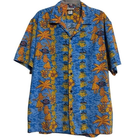 Vtg 90s UTY Apparel Hawaiian Shirt Mens XL Blue Yellow Button Front Short Sleeve - Picture 2 of 14